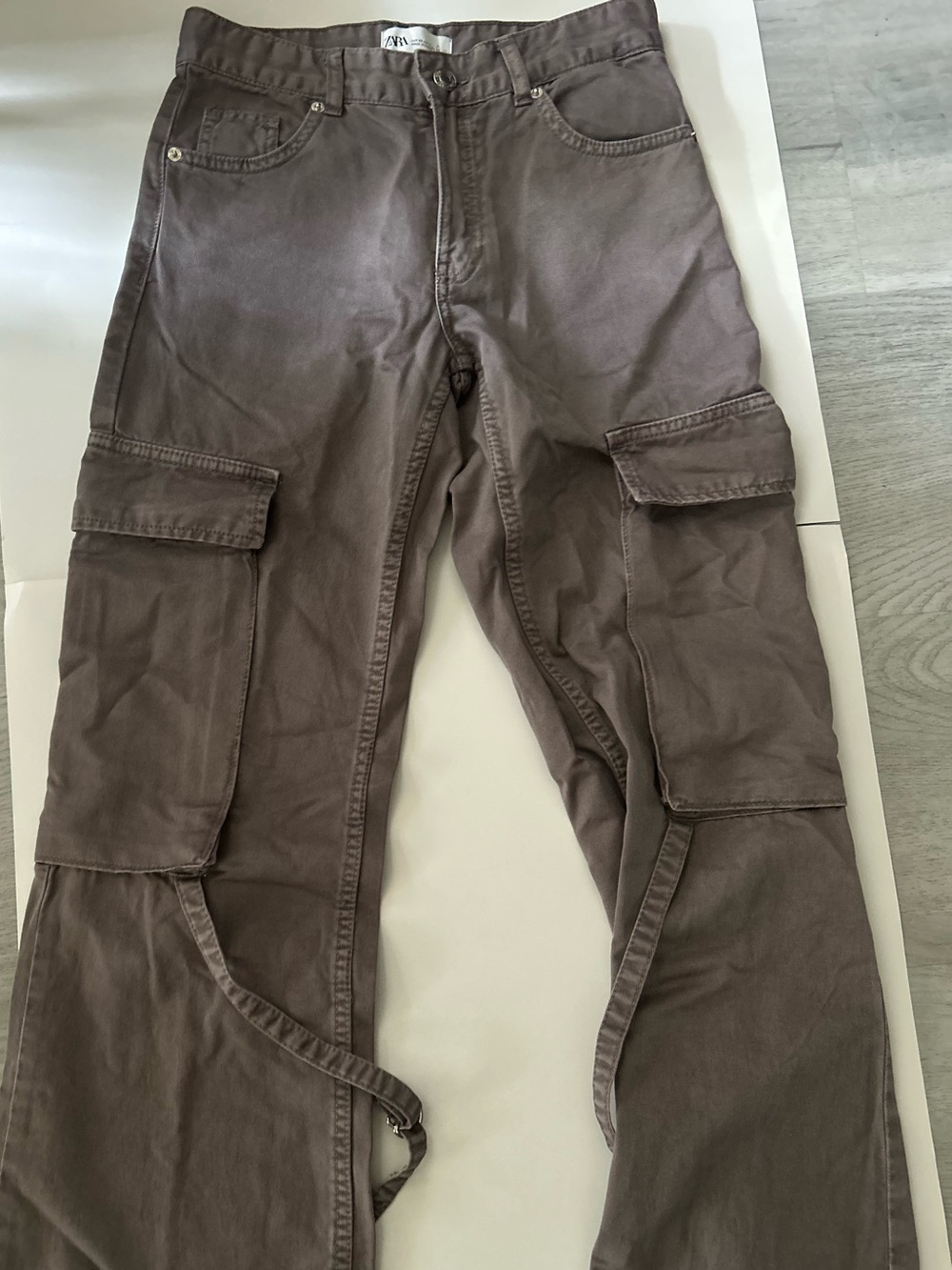 Zara Taupe Straight High-Rise Cargo Pants